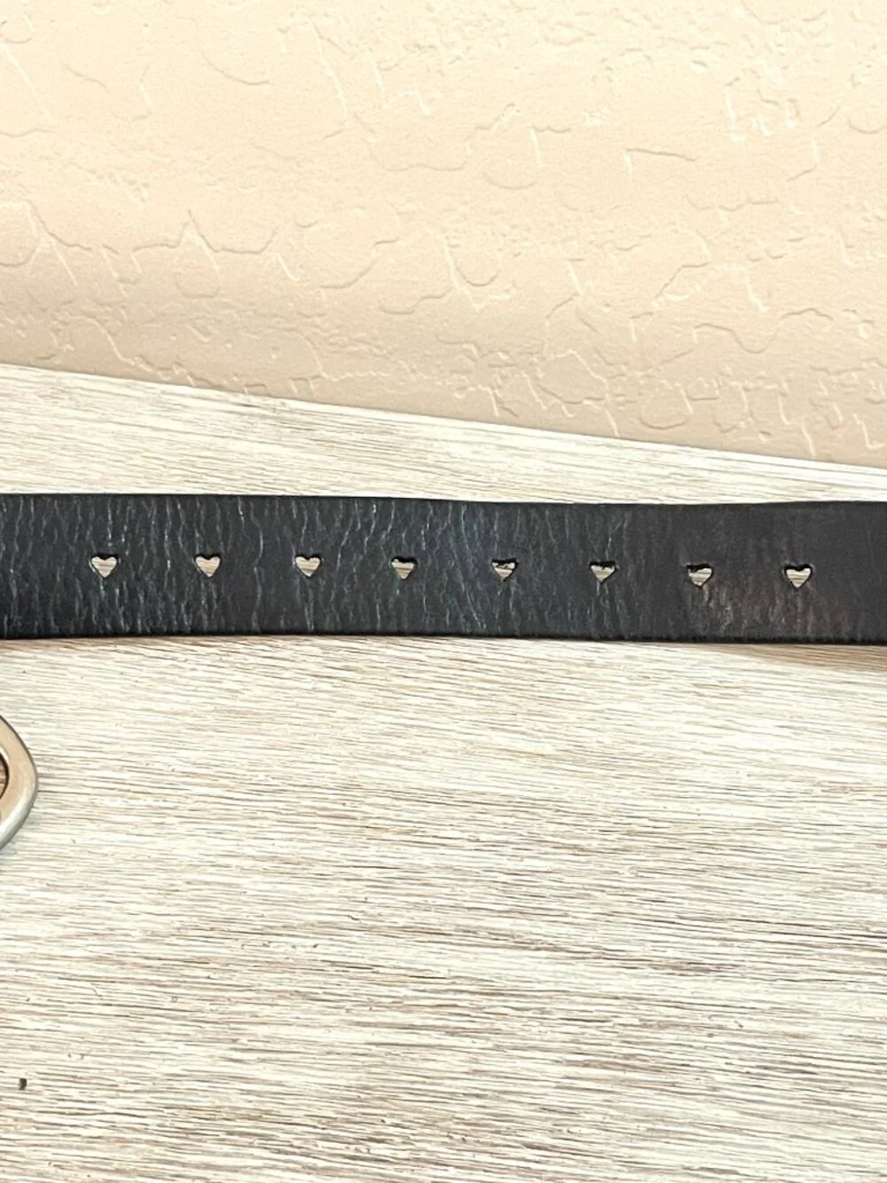 American Eagle Belt Leather Hearts Black Silver Buckle Small